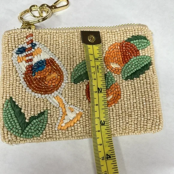 Anthropologie Beaded Coin Purse Orange and Green - Picture 3 of 4